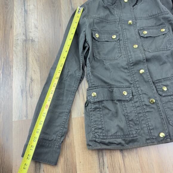 J. Crew Size S Jacket Boyfriend Field Army Green Stand Collar Snaps Zip Pockets - Picture 6 of 7